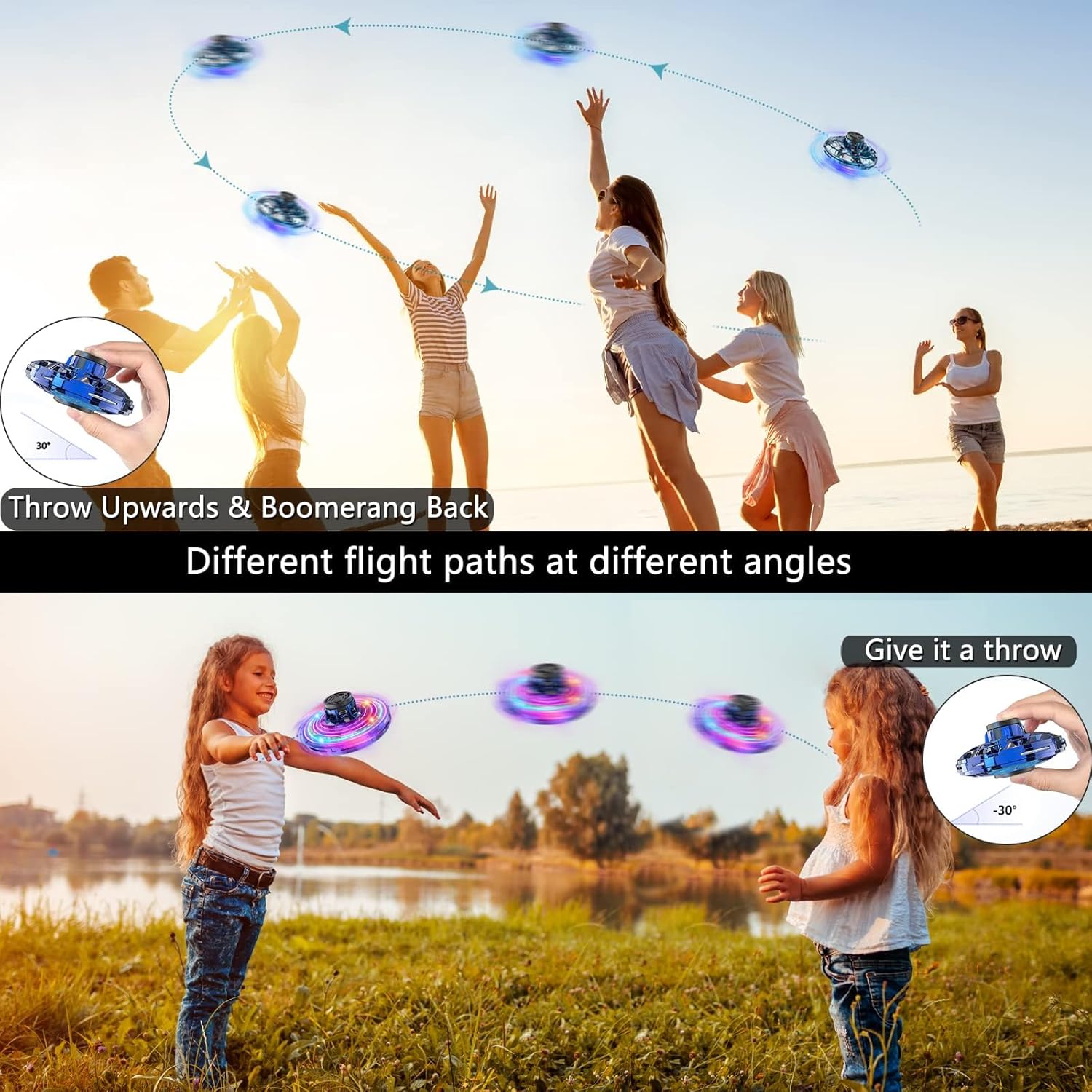 Flying Spinner with LED Lights USB Rechargeable for Fun Indoor Outdoor